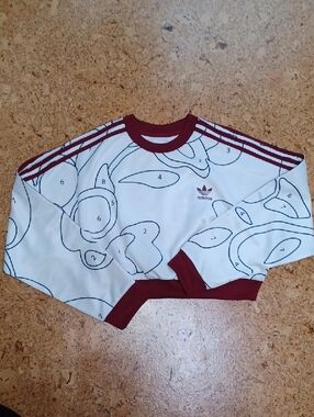 Adidas X Rita Ora White/Black/Maroon Paint By Numbers Cropped Sweatshirt Size M